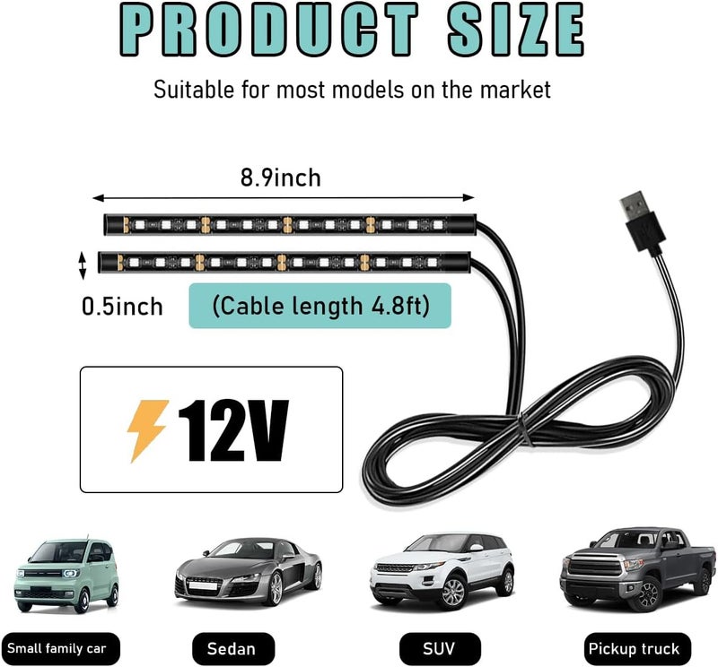 Yourkar Car LED Strip Light, 24 LED Auto Interior Under Dash Atmosphere Lights with USB Port, Vehicle Decor Lamp Ambient Night Light Strip Lighting Kit, Universal Car Accessories (White) - Image 2
